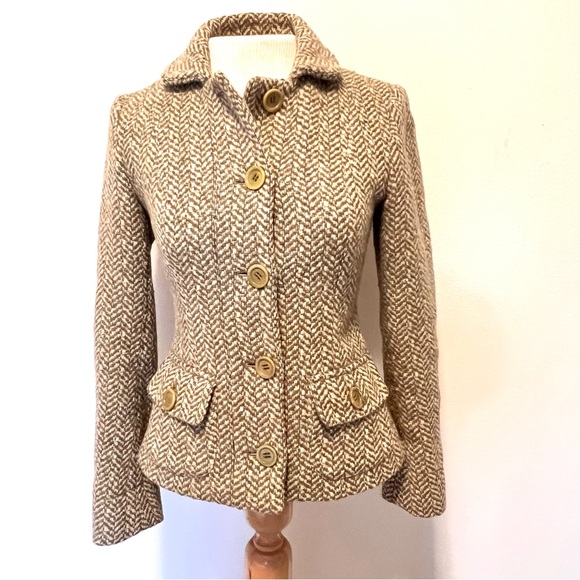 Weekend Max Mara Wool Tweed Blazer Jacket Herringbone Tailored Fitted Size 2 - Picture 2 of 16